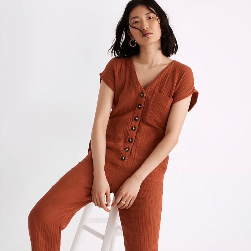 NWT Madewell light spun cap-sleeve jumpsuit size large burnt orange